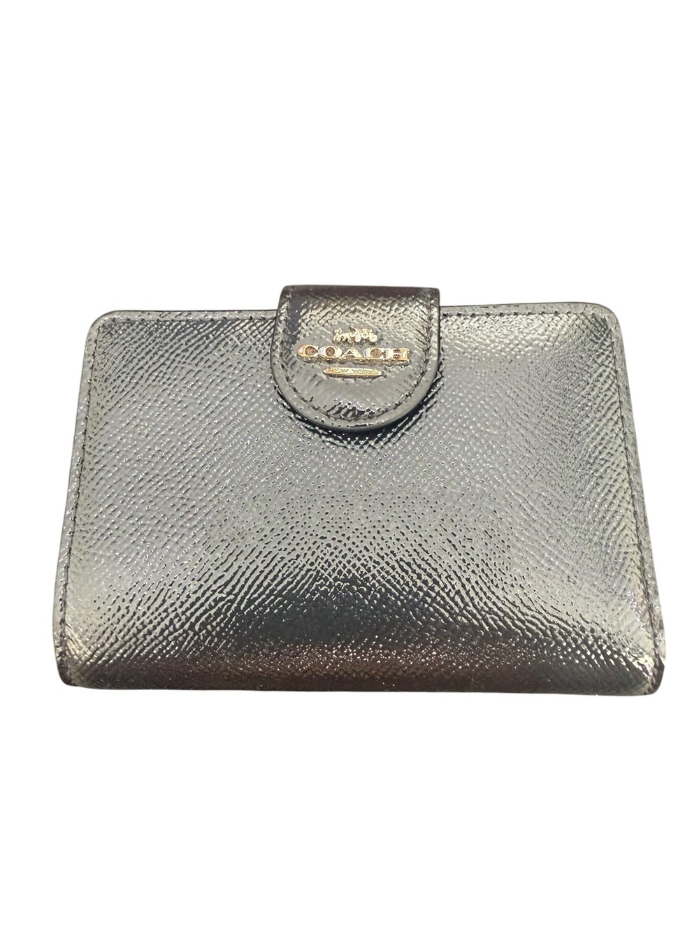 COACH Metallic Pewter Leather Snap Wallet